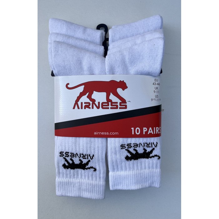 Lot de 10 Paires de Chaussettes Sport Tennis Homme AIRNESS Blanc Face