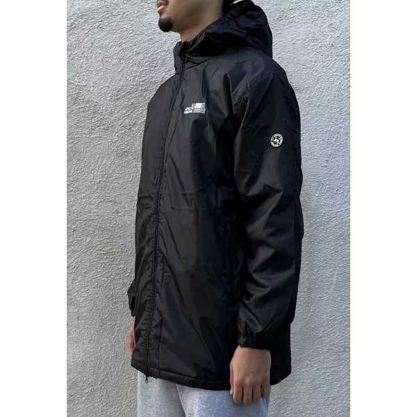 Vestes 3quarts Coupe Vent Imperméables Doublées Sherpa US ATHLETIC ORIGINAL Noire Du S Au XXL Coté Gauche