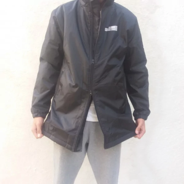 Vestes 3quarts Coupe Vent Imperméables Doublées Sherpa US ATHLETIC ORIGINAL Noire Du S Au XXL Double Zip