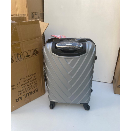 Valise Cabine 55cm ABS à 4 Roues Modèle Collier Grise Argent