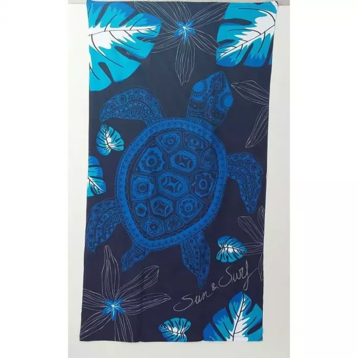 Grande Serviette Drap De Bain Microfibres Tortue Bleu Principale