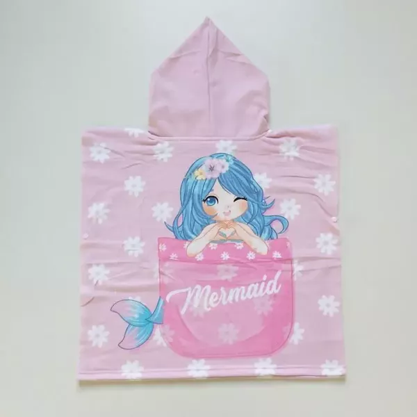 Serviette Poncho De Bain Microfibres À Capuche Sirène Et Licorne Face Arrière