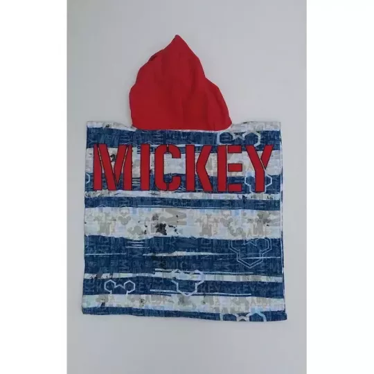 Serviette Poncho De Bain Microfibres a Capuche Mickey Face Arrière